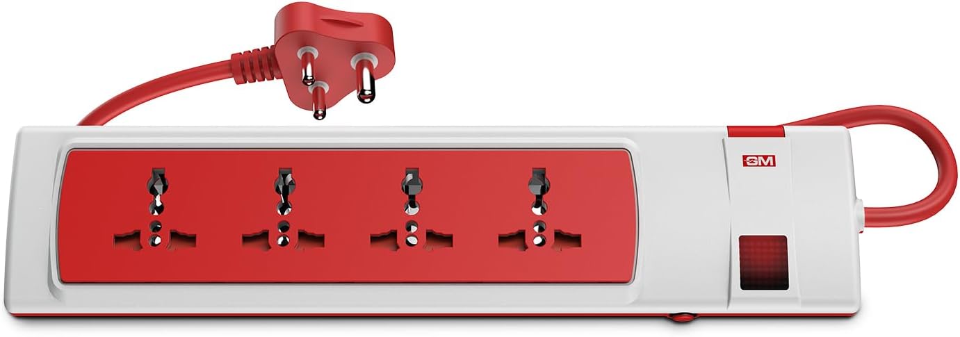 Modular 3058 G‑Power 4+1 Spike Guard with 4 International Sockets and Master Switch | Extension Board with Surge Protection | Polycarbonate Build, 2 m Cable
