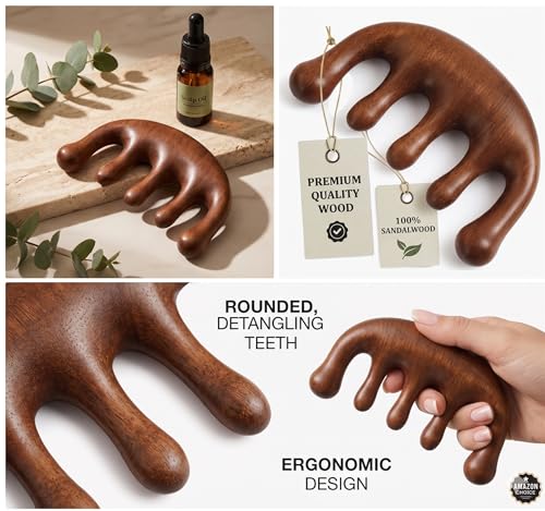 Image of Wooden Scalp Massager Comb for Hair Growth | Elephant Comb Gua Sha Head Massager | Wide Tooth Anti-Static Wooden Hair Comb for Scalp Massage, Blood Circulation, Stress Relief & Hair Care