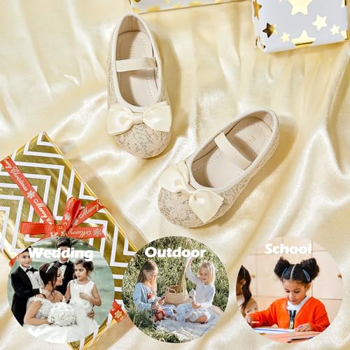 Toddler Flower Girl Dress Shoes - Little Girl Ballet Flats Bow Wedding Party4
