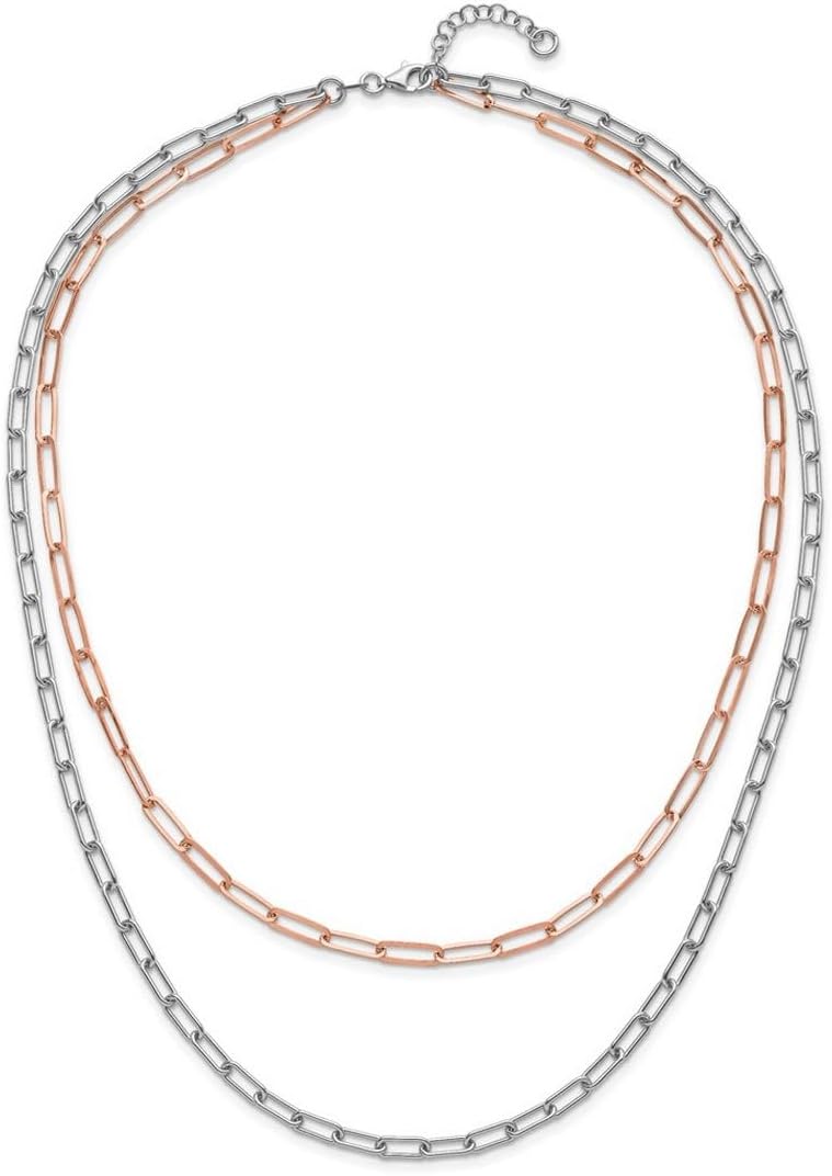 JewelryWeb 925 Sterling Silver Rhodium-p Rose-tone 2-strand With 1.25inch Extension Necklace 16.75 Inch Strand Necklace for Women