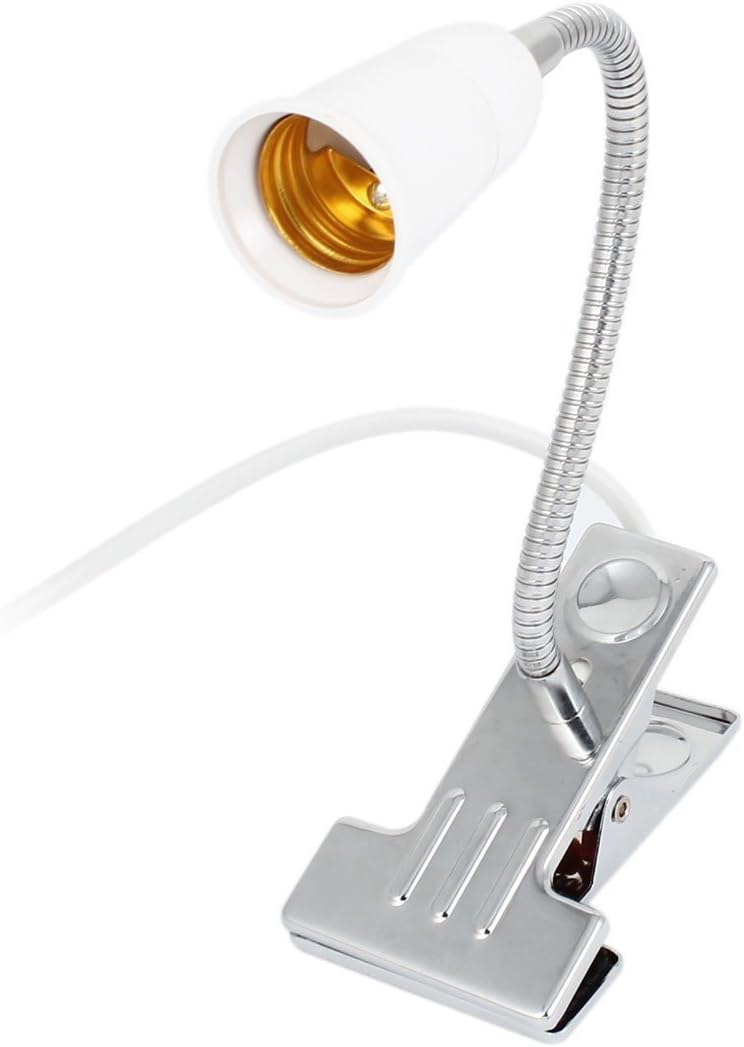 Yi Lighting - US Plug Flexible Aluminum Wire Neck Clip Lamp Holder with ON/Off Switch, Adjustable Light Stand Clamp Lamp Fixture for Reptiles Desk Lamp Grow Aquarium Light White