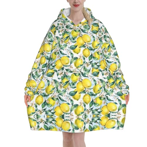 Pull-over couverture à capuche oversize jaune citron vintage pour femme en flanelle