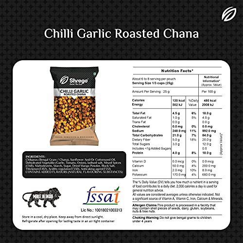 Image of SHREGO Chili Garlic Roasted Chana, Snack and Namkeen, Vacuum Packed (150 Gm)