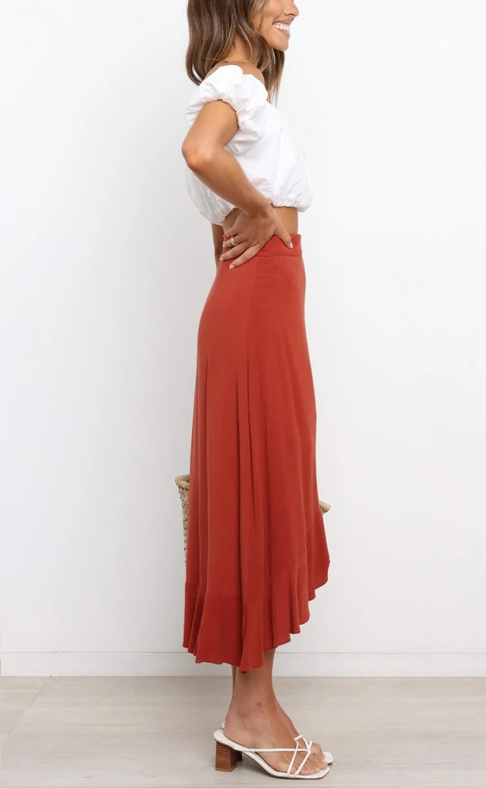 FEOYA Jupe Portefeuille mi-Longue Femmes Une Pièce Jupes Longues D'été Décontractées pour La Plage Taille Haute Jupes Maxi Enveloppantes
