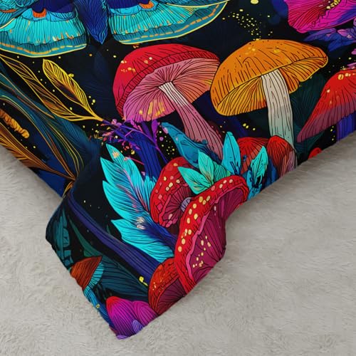 Image of AILONEN Full Neon Moth Comforter Set, Colorful Butterfly Mushroom Bedding, Botanical Night Garden Decor, Lightweight Microfiber Teens Gamer Cool Loft
