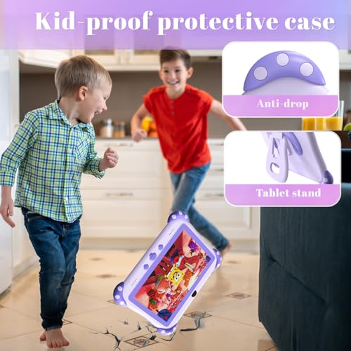 Image of YINOCHE Kids Tablet 7 inch Toddler Tablet for Kids WiFi Tablets 32G Android Dual Camera Parental Controls with Kids Offline App Pre-Installed YouTube Netflix (Purple)