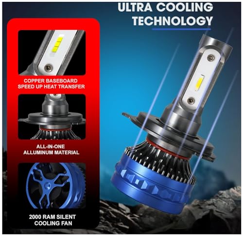 Image of H4 /9003 /HB2 LED Headlight Bulbs Universal LED Headlight Bulb only For H4 Fitting 120 WATT AC /DC Bulbs (White) Hi /Low Beam, 3 Pin Connector With Cooling Fan For All Car (3 SIDE 120 WATT)