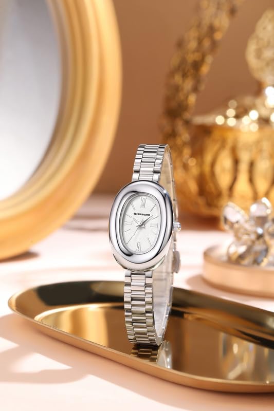 Image of Giordano Analog Quartz Watch for Women - Oval Shape Dial, Roman Numeral Hour Markers, Water Resistant and Stainless Steel Strap- GZ-60115