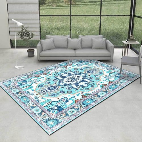 Genérico Alfombra De áRea Alfombra Moderna Rectangular Alfombra Suave De Pelo Corto para Dormitorio Alfombras Grandes para Sala De Estar Estilo étnico Retro Azul y 200 x 300 cm