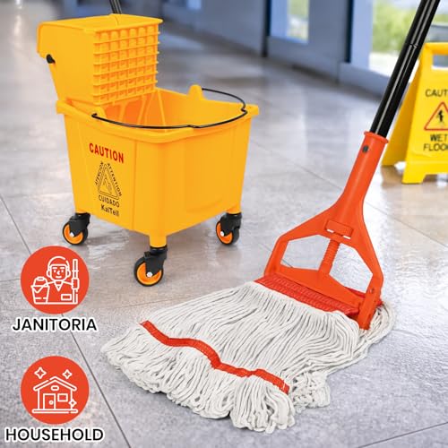 Image of KalTell 6PK Commercial Cotton Mop Head Replacement, Heavy Duty String Mop Refills, Highly Absorbent Industrial Wet Mop Heads for Restaurant, School & Warehouse Cleaning Janitor Supplies-Safety Orange
