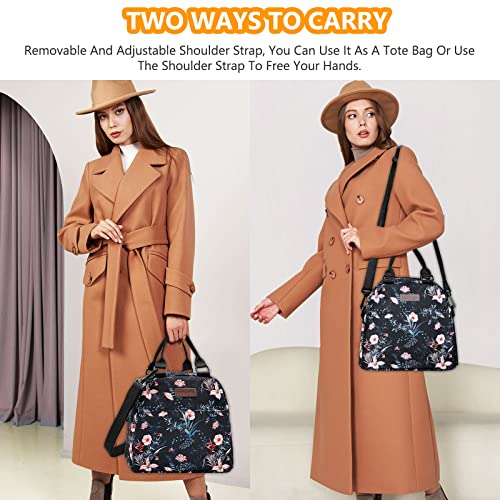 Insulated Lunch Bag For Women，Large Reusable Lunch Box For Women，Cute Flower Floral With Adjustable Shoulder Belt, Portable Lunch Tote Cooler Bags, Perfect For Adult Travel Picnic,Office,Working #TOP6