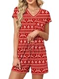 RUMIA Christmas Pajamas for Women Set Two Piece Cap Sleeve V Neck Lounge Sets Soft Sleepwear S