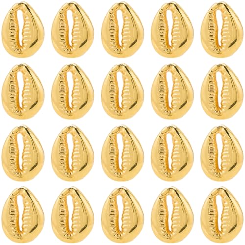 SUNNYCLUE 1 caja de 100 cuentas de Concha de Cauri Doradas Cuentas de Cauri A Granel Conchas Marinas Doradas Pequeñas Cuentas de Plástico para Verano Hawaianas Mar Océano Playa Espaciadoras Cuentas de