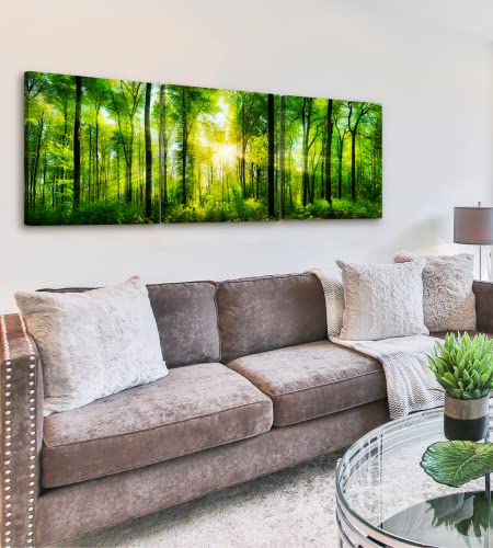 Forest Canvas Wall Art Decor - Large Forest Wall Art 24X72 - 3 Panel Green Nature Wall Art Print - Forest Picture Of Trees Wall Art - Landscape Nature Canvas Wall Art For Living Room, Bedroom & Office #TOP1