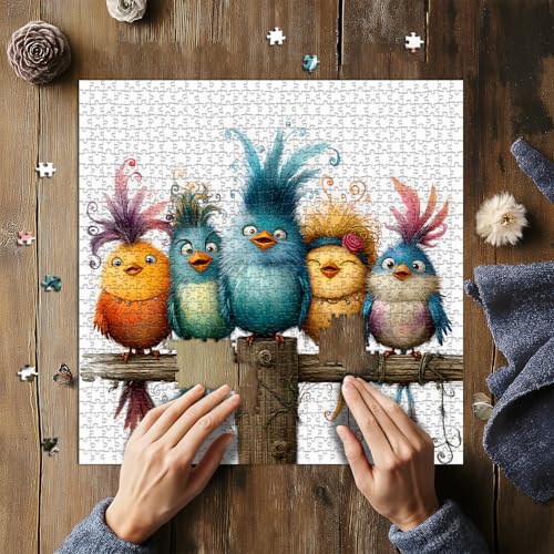 PICKFORU Funny Bird Rompecabezas para Adultos 1000 Piezas, Rompecabezas de Aves de Dibujos Animados Coloridos, Desafiante Puzzle con Animales miniatura 4