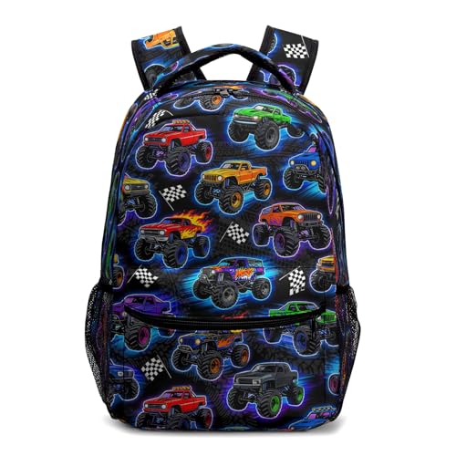 Kwlegh Monster Truck Backpack for Boys Cool Car Kids Bookbag Preschool Toddler Truck Book Bags Kindergarten Elementary School Bag Lightweight Child Back Pack for Daycare Nursery Travel