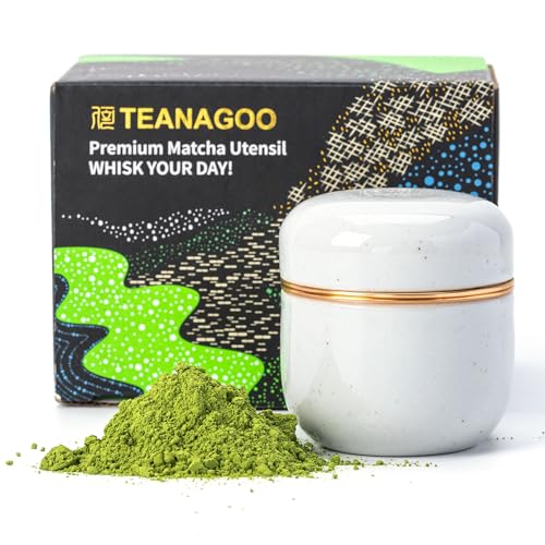 TEANAGOO - Tarro de cerámica para matcha, recipiente portátil de 2,8 oz/82,8 ml con sello de doble capa, tapa de aluminio para mayor frescura, perfecto para 18 g de matcha, 3 unidades, gris claro