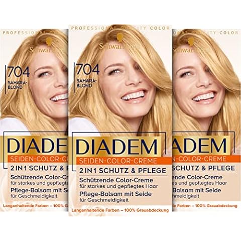 Diadem Schwarzkopf Seiden-Color-Creme, hochwertige Haarfarbe 704 Saharablond Stufe 3, 3er Pack Cover