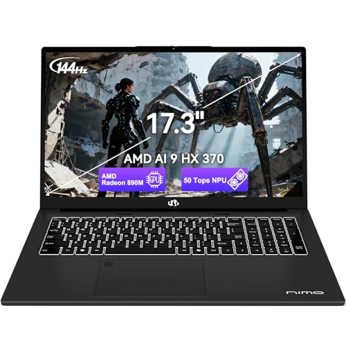 Image of NIMO 17.3 inch Copilot+ Laptop, AMD Ryzen AI 9 HX 370(50 Tops NPU), Radeon 890M, 32GB RAM 2TB SSD, DDR5, 144Hz, PD 100W USB-C 4.0, AI Laptop with Wi-Fi 6E for Student Working Business