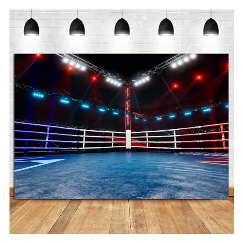Qian Boxing Ring Backdrop Arena Stage Lights Sport Photo Background for Baby Shower Birthday Cake Table Decor Kids Photoshoot Photo Studio Props 7x5ft by Qian - Image 5