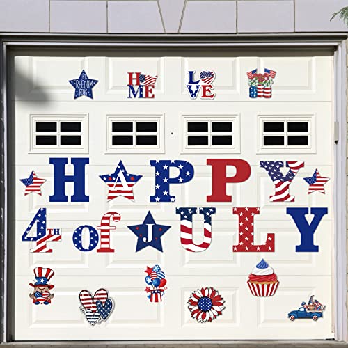 Kanayu 23 Pcs Patriotic Garage Door Decoration 4th July Refrigerator Car Magnets Sticker Magnetic Memorial Day Decorations USA Flag Holiday Magnets Decorative American Flag Magnets for Trucks Fridges
