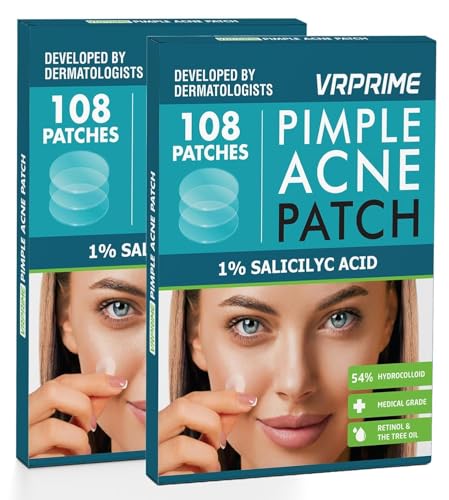 Image of VRPRIME 108 Pimple ACNE Patches for Face | Pimple Acne Patch for Women & Men | Invisible Pimples Remover Hydrocolloid Salicylic Acid Patch Acne Treatment (108 Patches) (PACK OF 2)