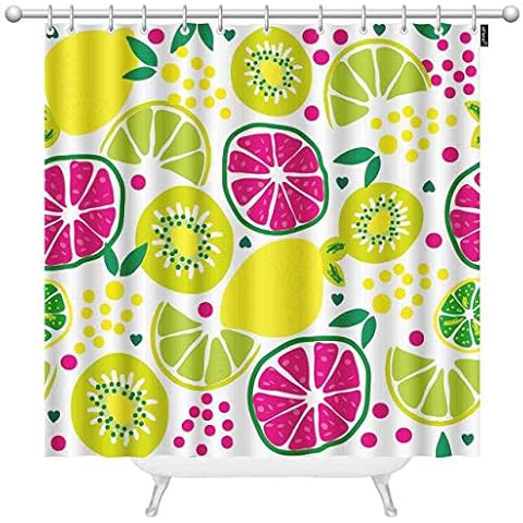 oFloral Citrus Fruits Shower Curtain 60x72 Inch Heavy Weighted Lemon Kiwi Orange Citron Grape Polyester Stall Curtains with Hooks for Bathroom Showers Cover