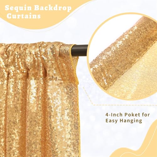 Image of Gold Sequin Backdrop Curtain Drapes Wall Backdrop Party Decorations 8x8FT