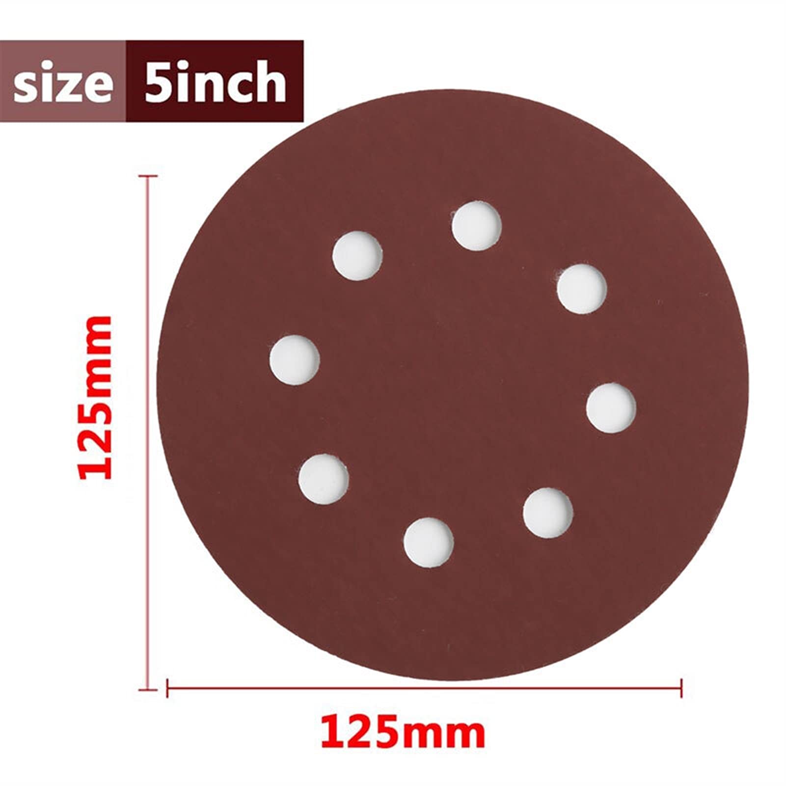 Disco de Lija 50 unids o 100 unids de 125 mm Discos de Lijado de Forma Redonda Papel de Lija Ocho Orificio Hojas de Arena Grit 80 a 3000 Hook and Loop Sanding Disc(100 PCS)