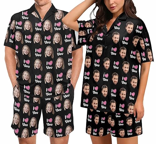 Artsadd Custom Pajamas with Face Personalized Photo Pjs Short Sleepwear for Men Women Couples Matching Pajamas Funny Gifts