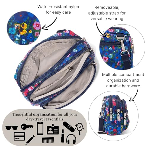 Image of Baggallini Triple Zip Small Crossbody Bag for Women - Lightweight Convertible Fanny Pack Belt Bag
