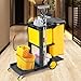 TUFFIOM Janitorial Cart with Key-Locking Cabinet, 3-Shelf Commercial Cleaning Cart, Housekeeping Caddy with Locker,Wheeled with Yellow Vinyl Bag, Black, Great for Hotel, Stores, Schools, and Business