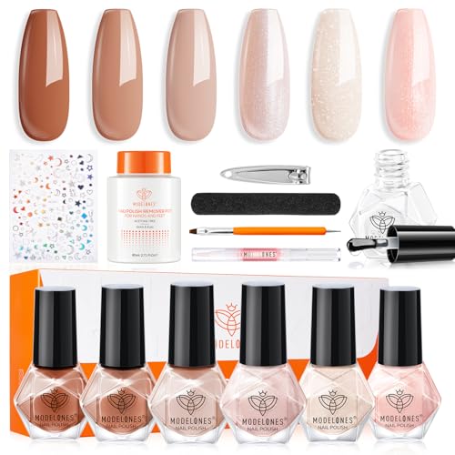 MODELONES Vernis à Ongles Lot, 6 Couleurs Brun Pailleté Nude Rose Vernis à Ongles Lot Brillant...