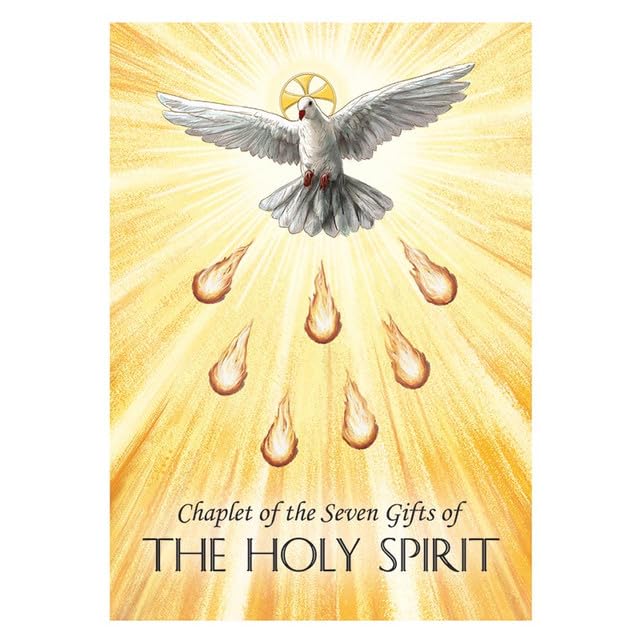 Confirmation Gifts of the Holy Spirit Chaplet with Recitation Prayer Card Rosary features White and Red Bead with Descending Dove Centerpiece and Trinity Crucifix, onesize3