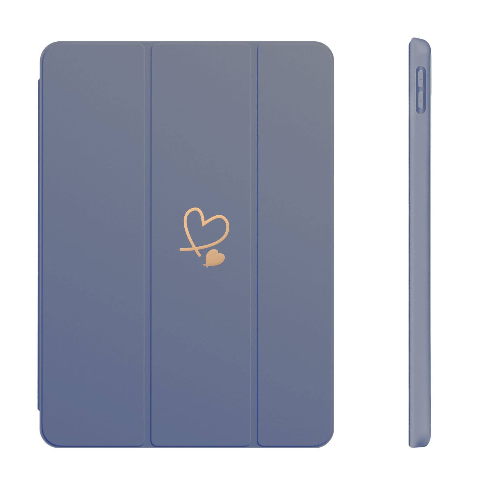 Fycyko Hülle für iPad 9/8/7 (10,2 Zoll, Modell 2021/2020/2019, 9./8./7. Generation), mit Stifthalter, Auto Schlafen/Wachen, Smart Trifold Stand, Herzmuster Schutzhülle für iPad 10,2 Zoll (Lavendel)