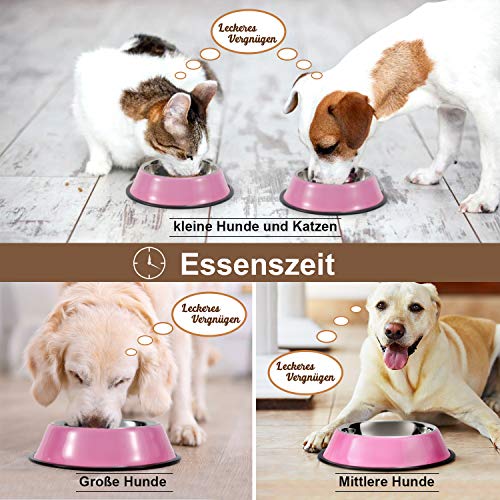 WERFORU 2 Stück Edelstahl Hundenapf für kleine/mittlere/große Hunde-, Katzen-, Tiernahrungs- / Wasserschalen mit Gummibasis Reduzieren Sie das Verschütten,Rosa,M - Image 6