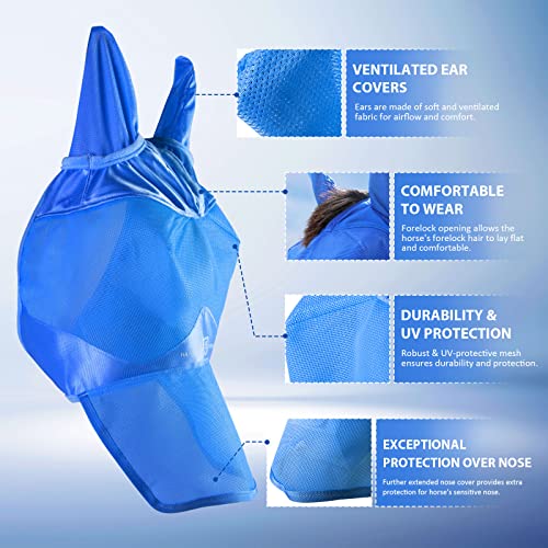 Harrison Howard Horse Fly Mask Long Nose with Ears Signature Blue Horse Large, Horse (L) - Image 2
