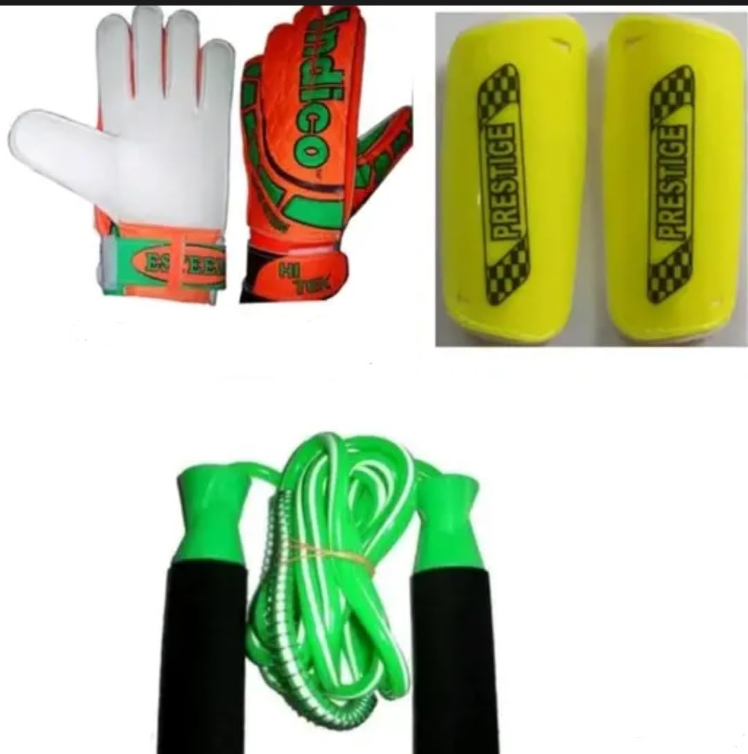 Indico Goalkeeper Training Set with Gloves, Shin Guards and Skipping Rope, Red, Green and Yellow-image-49
