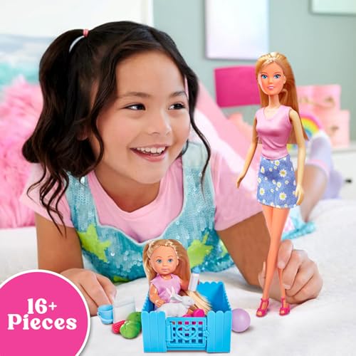 Image of Steffi & Evi Happy Animal Doll Set| Vibrant Pretend Play Dolls with Pets| Adorable Baby Doll with 16+ Baby & Animal Accessories| Ideal Gift for 3+ Year Girls (Rabbits)