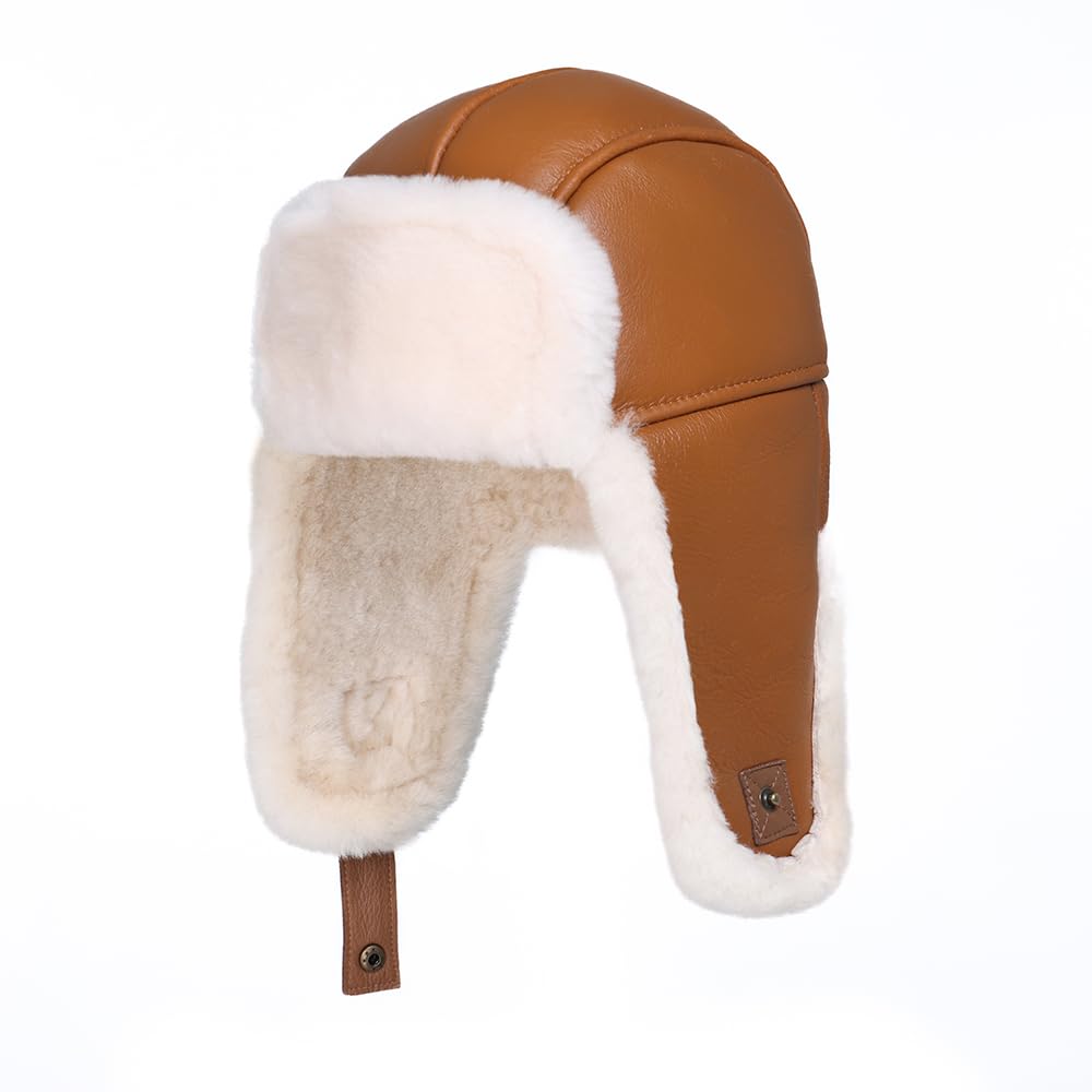 MGGMOKAY Czapka zimowa uniseks ze skóry jagnięcej, czapka Aviator, rosyjska czapka z futra zimowego Ushanka Trapper