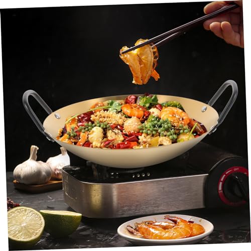 Wok pequeño de acero inoxidable con doble asa antiadherente miniatura 6