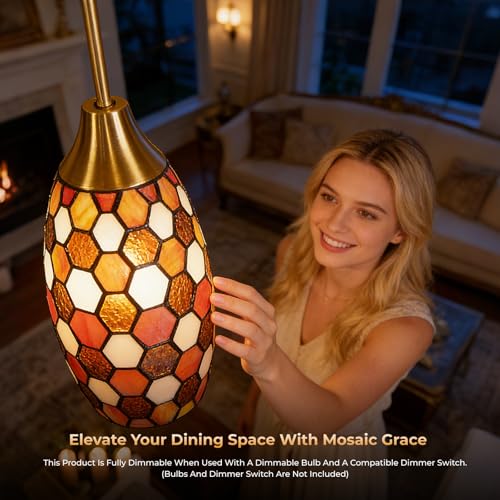 Brown Tiffany Pendant Light Wide 4.8'' Height 7.8'',Victorian Tiffany Style - image 7