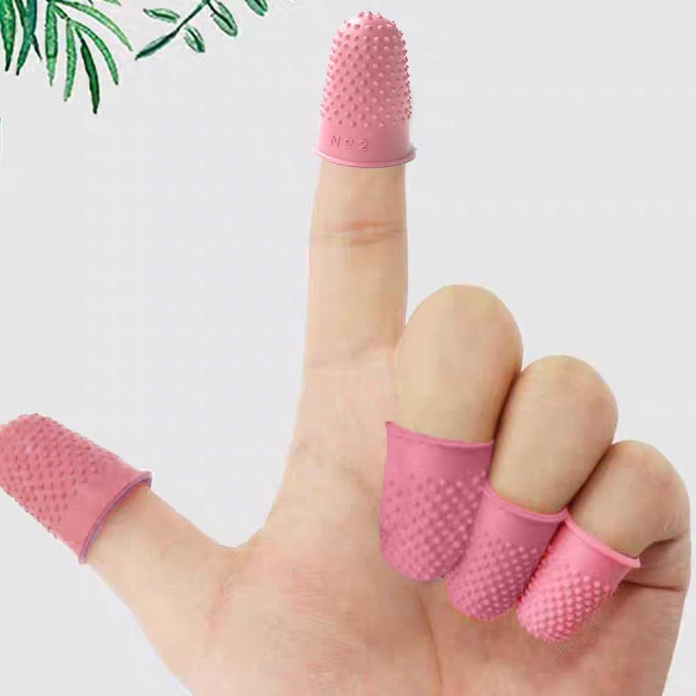 QLING Paquete de 5 dedales de goma, antideslizantes, flexibles, de goma, para contar notas, páginas giratorias, costura, contar, protector de punta de dedo, Rosa, Tamaño libre