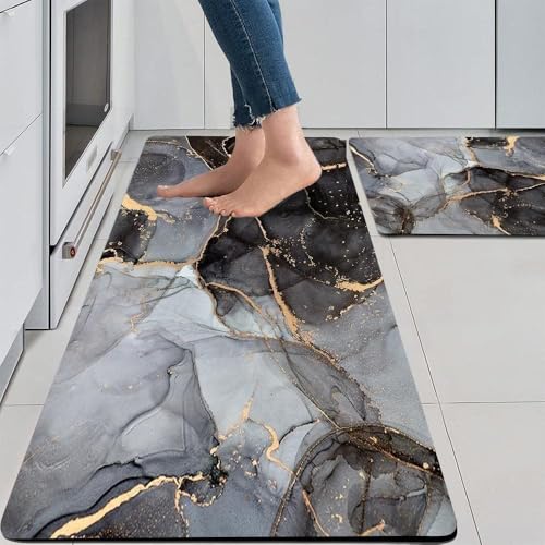Image of Kitchen Anti Slip Mat for Floor, Waterproof Washable Kitchen Mats, Non Slip Kitchen Floor Mats for Home, Soft Mats for Kitchen, Kitchen Mats for Floor Anti Slip Mat (Marbel and Gray)