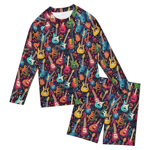 Guitar Music Boys Rash Guard Swimsuits Set for Boys Long Sleeve Swim Shirts Bathing Suits with Trunks B0402447