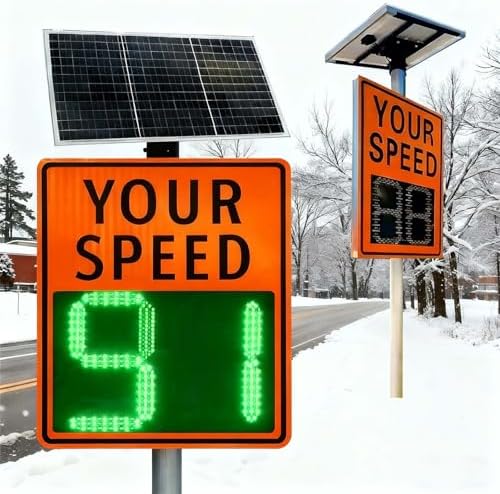Solar-Powered Radar Speed Sign 23.6"x35.4" & 23.6"x23.6" - Reflective Speed Display, Remote Control, IP65 Waterproof, Easy Mounting, Road Safety Accessories