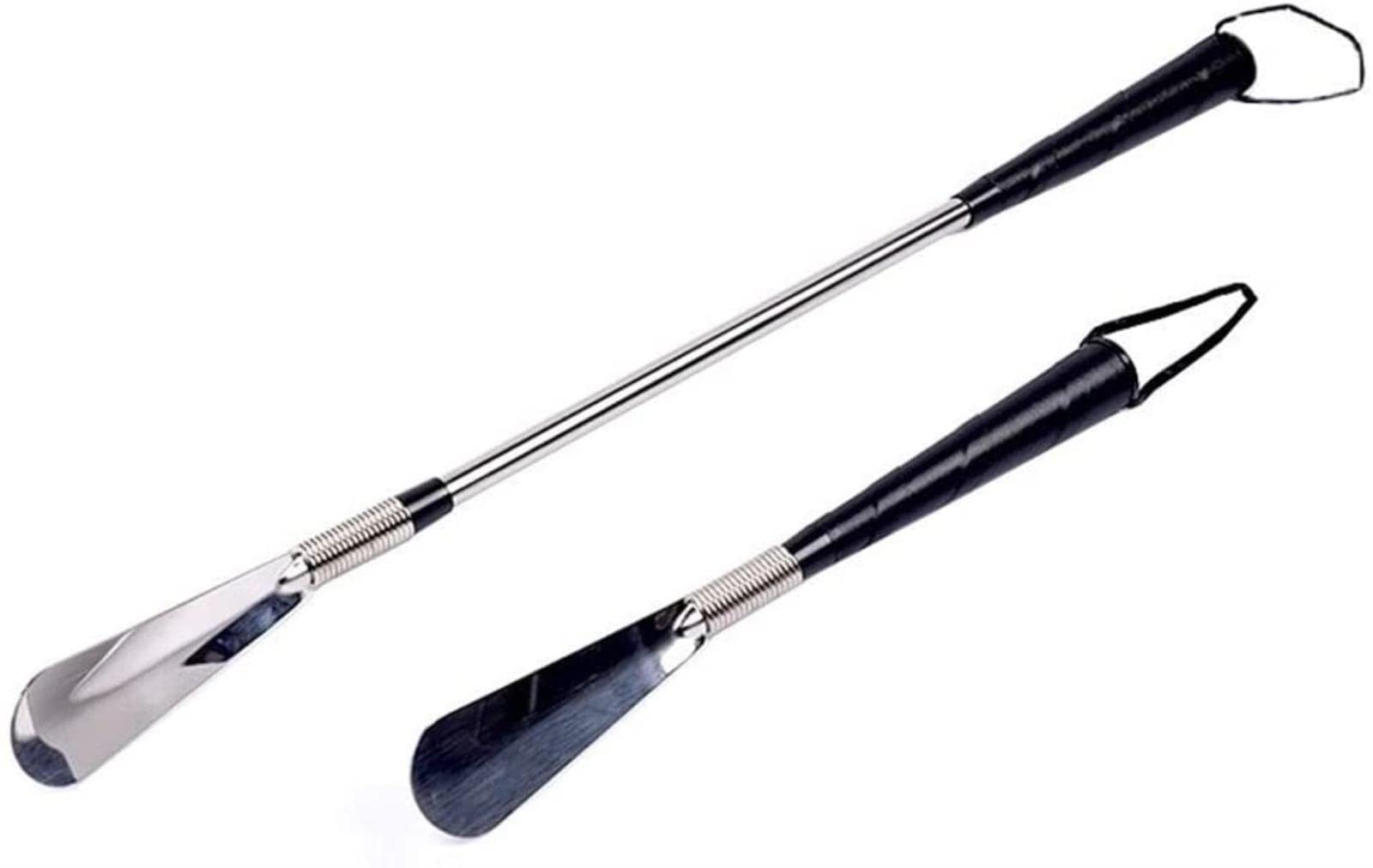 Łyżka do butów Zawiera bardzo długi metalowy i krótki pomocnik do butów sprężynowych, 2 sztuki, przenośny metalowy długi drapak do butów (srebrny, jeden rozmiar) (srebrny jeden rozmiar)