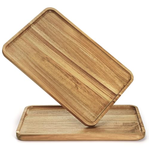 YOUEON Set of 2 Acacia Wood Serving Tray with Raised Edge, 14.2 x 9.5 Inch Rectangular Serving Tray, Appetizer Cheese Plate, Sandwich Dessert Trays, Wood Plates for Food, Coffee, Fruit, Cookie YOUEON Set of 2 Acacia Wood Serving Tray with Raised Edge, 14.2 x 9.5 Inch Rectangular Serving Tray, Appetizer Cheese Plate, Sandwich Dessert Trays, Wood Plates for Food, Coffee, Fruit, Cookie