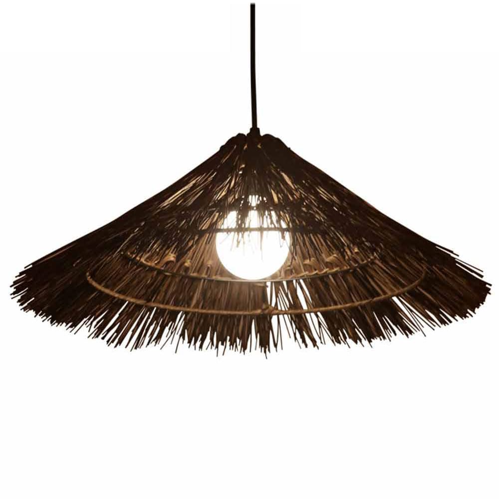 Suspension en rotin café 50cm, lampe de plafond rustique pour chambre et salle à manger