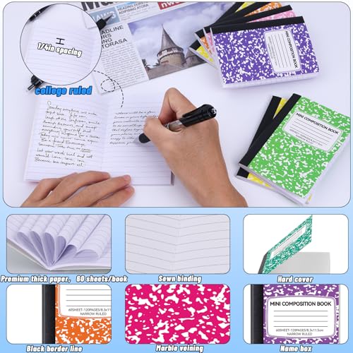 Lot de 12 mini carnets de composition lignés colorés de poche pour notes